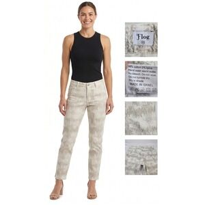Flog Israel Dafna‎ Pants Size 30 White Tan Ikat Geometric Stretch Made in Israel